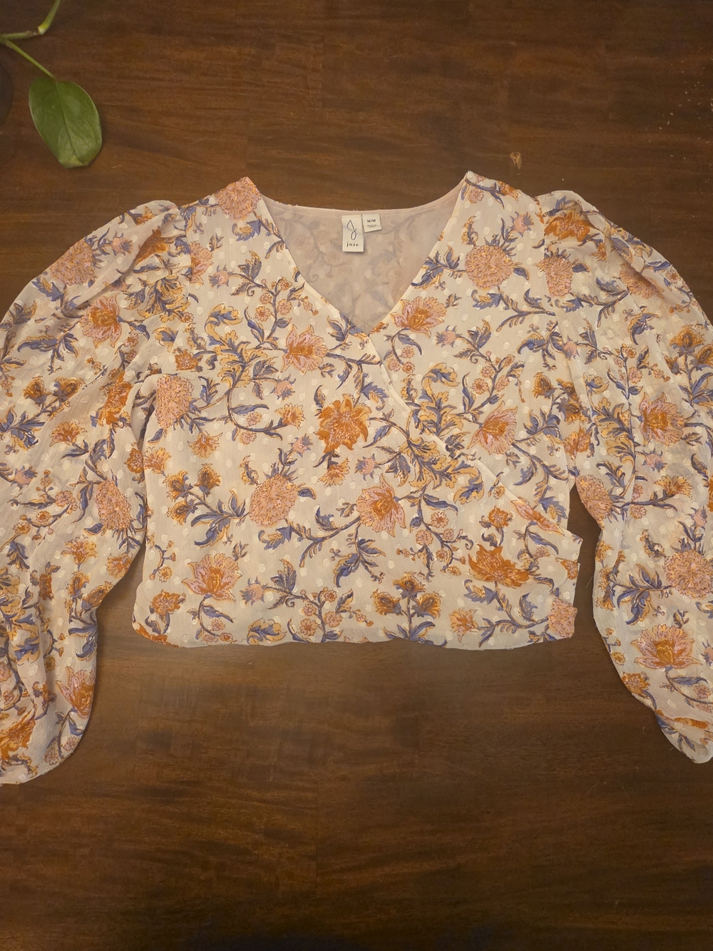 Women's Floral V-Neck Blouse - Orange & Lavender